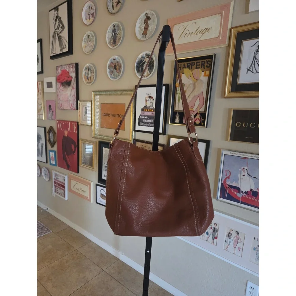 Montana West Cognac Brown Pebbled Vegan Leather Slouchy Hobo Shoulder Bag